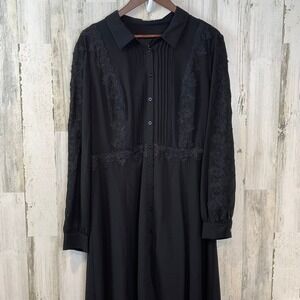 Shani‎ Women's Black Lace Trim Midi Dress Pleated Career Party Cocktail-Size 12